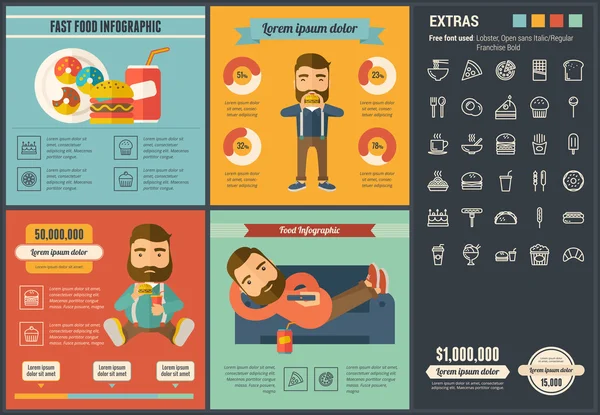 Fast food flat design Modelo Infográfico — Vetor de Stock