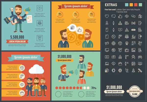 Sosyal Medya tasarım Infographic şablonu düz — Stok Vektör