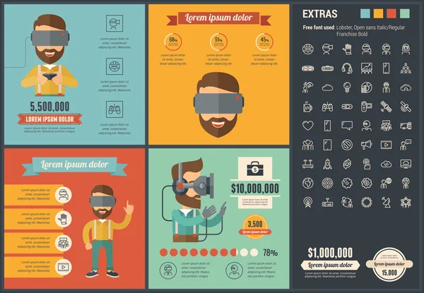 Plantilla de infografía de diseño plano de realidad virtual — Vector de stock