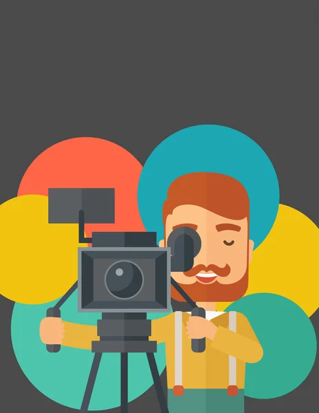 Videographer and his video cam with stand. — Stock Vector