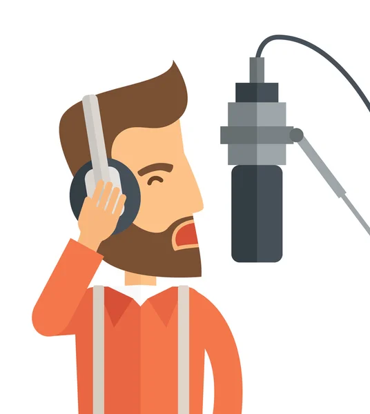 DJ with headphone and microphone — Stock Vector