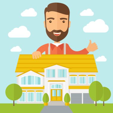 Man at the back of house structure plan clipart