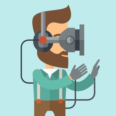 Sanal gerçeklik kulaklığı olan adam.