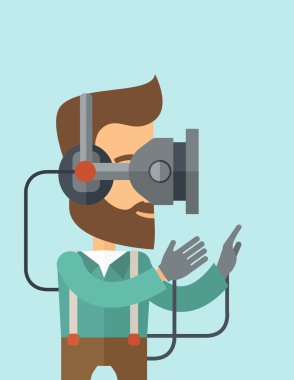 Sanal gerçeklik kulaklığı olan adam.