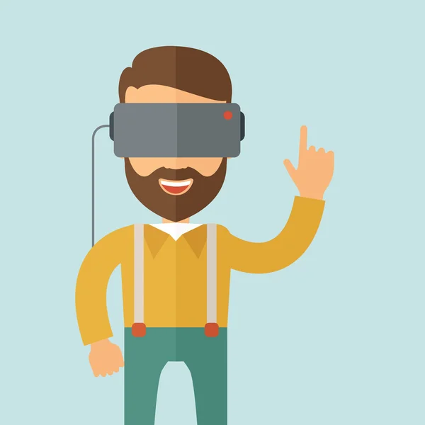 Uomo con auricolare realtà virtuale — Vettoriale Stock