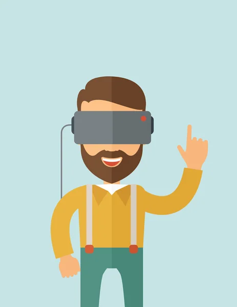 Hombre con auriculares de realidad virtual — Vector de stock