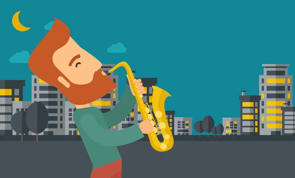 Saxofonista jugando en las calles por la noche — Archivo Imágenes Vectoriales