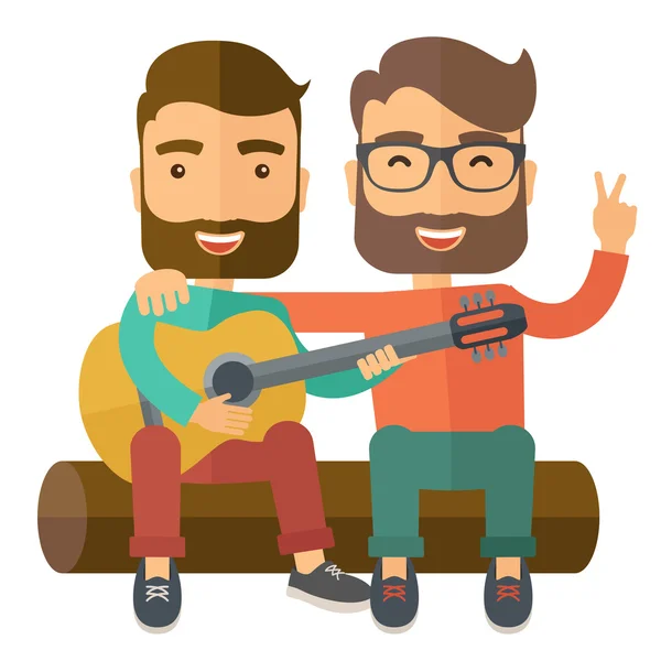 Two men playing a guitar. — ストックベクタ