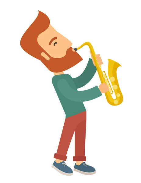 Saxofonista jugando en la calle . — Vector de stock