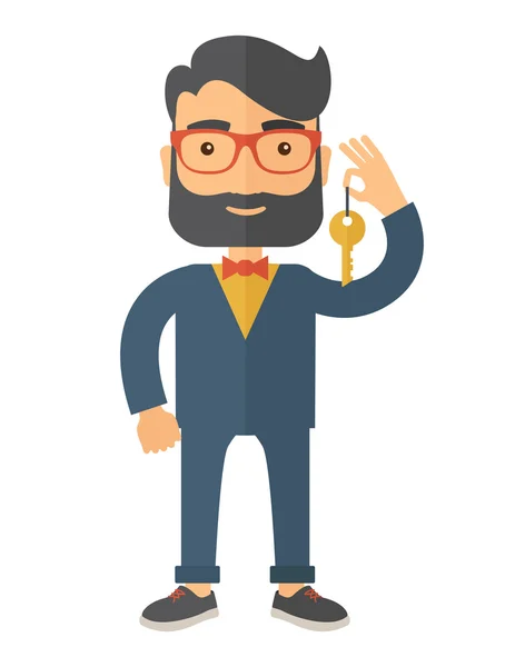 Business man holding a Golden key. — Stockvector