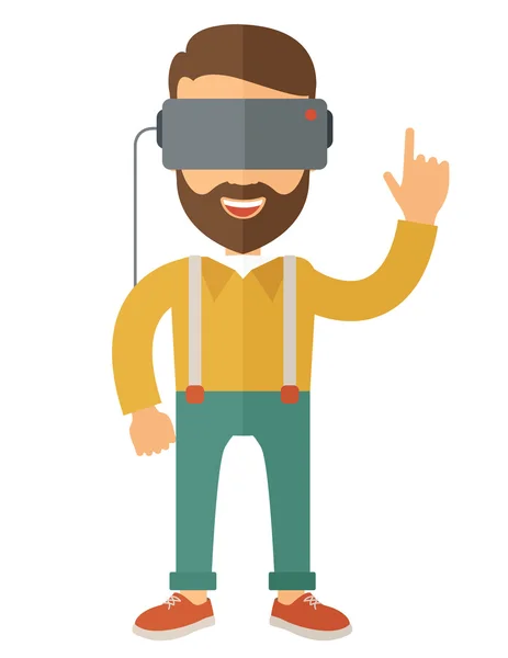 Homem com auscultadores isométricos de realidade virtual . — Vetor de Stock