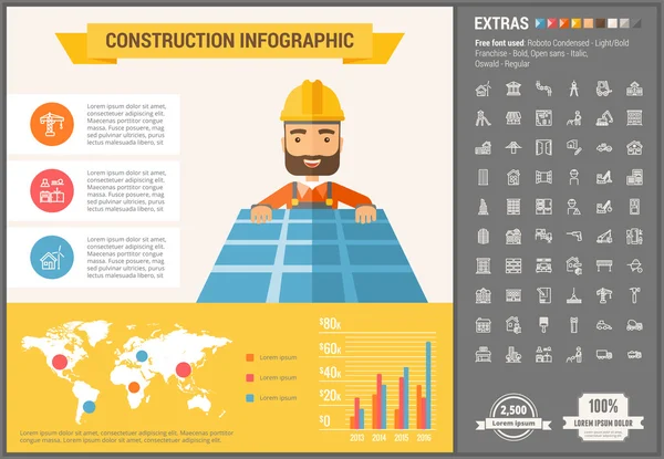 Plantilla de infografía de diseño plano de construcción — Archivo Imágenes Vectoriales