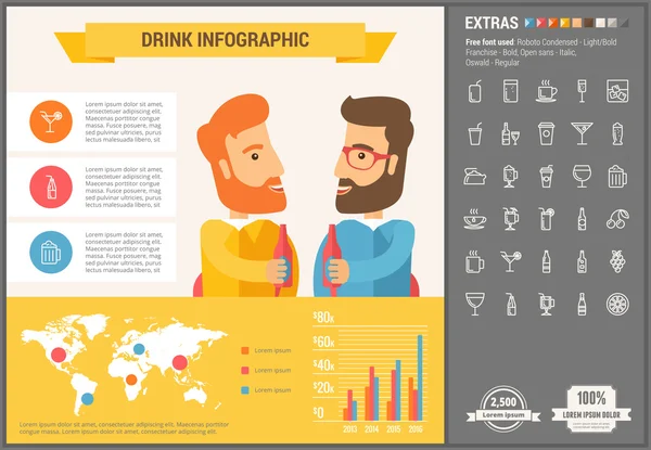 Bere design piatto Infografica Modello — Vettoriale Stock