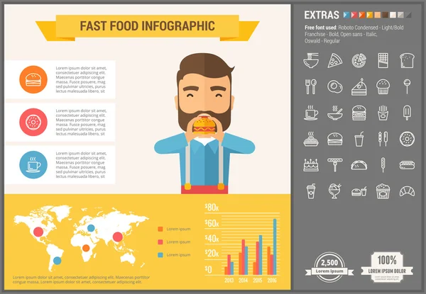 Fast food design piatto Infografica Modello — Vettoriale Stock