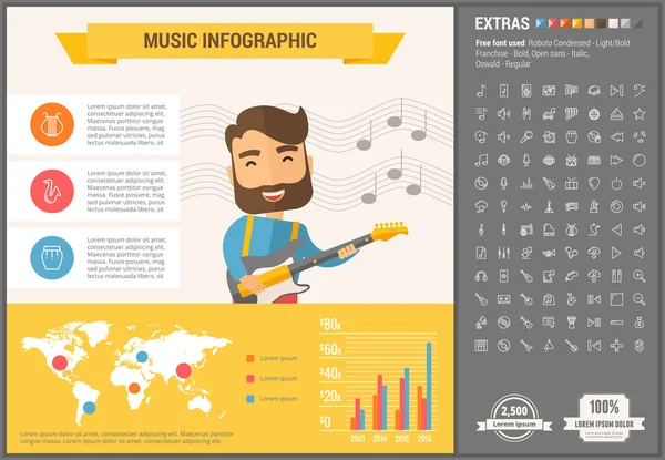 Płaska konstrukcja muzyka szablon Infographic — Wektor stockowy
