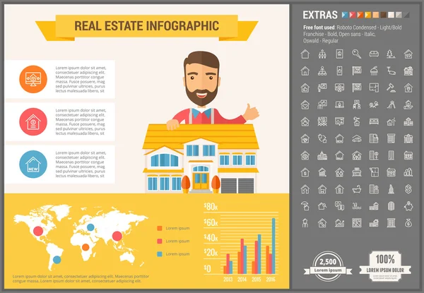 Real Estate επίπεδη σχεδίαση προτύπου Infographic — Διανυσματικό Αρχείο