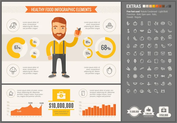 Egészséges táplálkozás lapos Infographic tervezősablon — Stock Vector