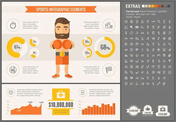 Plantilla de infografía de diseño plano deportivo — Vector de stock