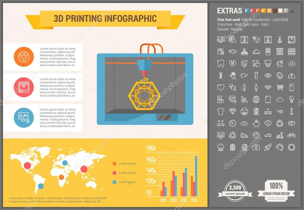 Three D printing flat design Infographic Template