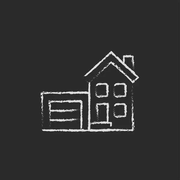 House with garage icon drawn in chalk. — 图库矢量图片