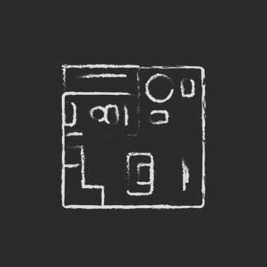 House interior with furniture icon drawn in chalk.