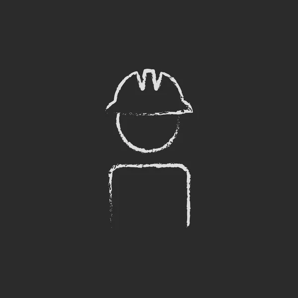 Worker wearing hard hat icon drawn in chalk. — Stockvector