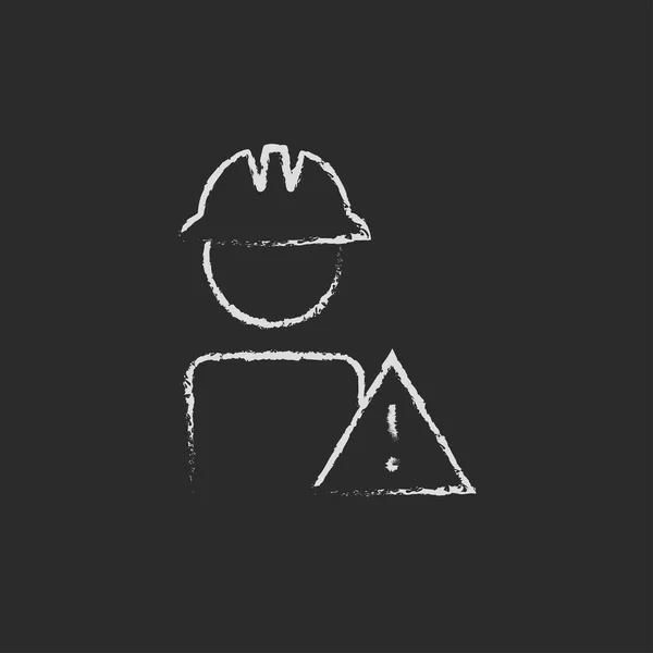 Worker with caution sign icon drawn in chalk. — Stockový vektor