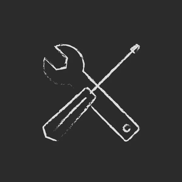 Rewdriver and wrench tools icon drawn in chalk . — стоковое фото