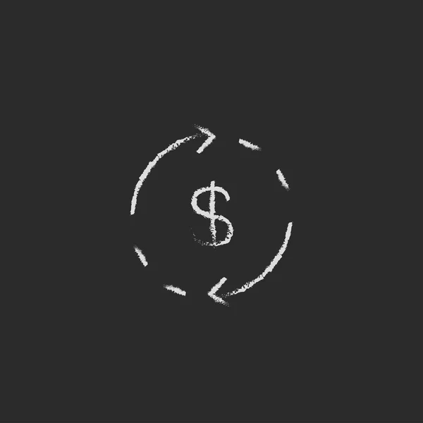 Dollar symbol with arrows icon drawn in chalk. — Stockvector