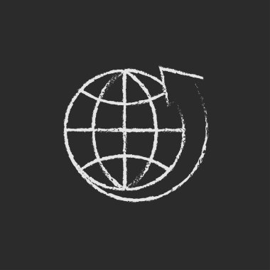 Earth and arrow around icon drawn in chalk.