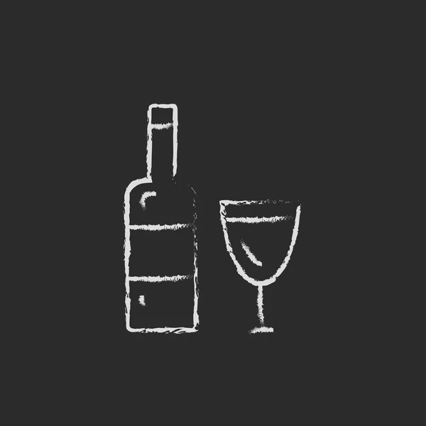 Fles en een glas pictogram opgesteld in krijt. — Stockvector