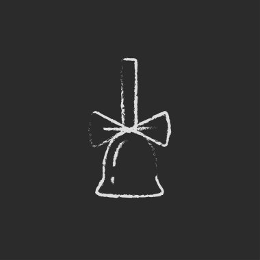 School bell with ribbon icon drawn in chalk.