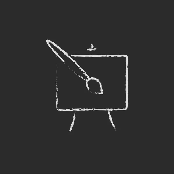 Easel and paint brush icon drawn in chalk. — Stock fotografie