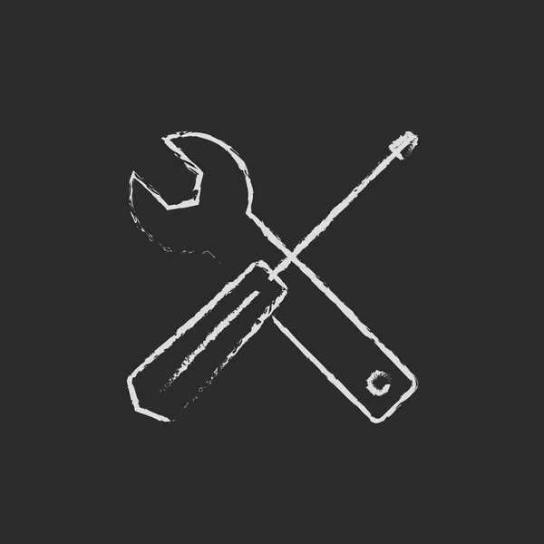 Chave de fenda e chave de ferramentas ícone desenhado em giz . — Vetor de Stock