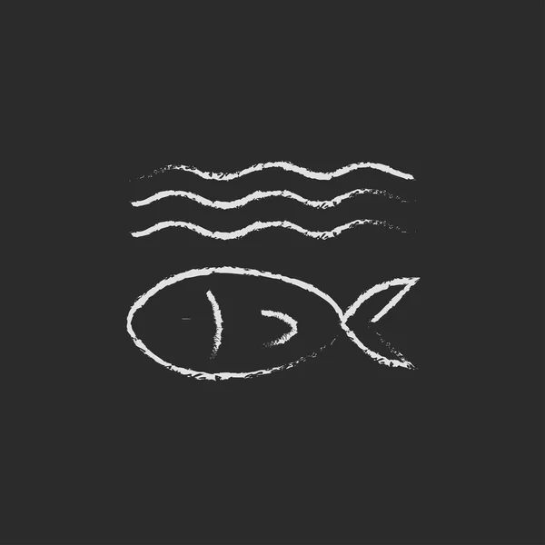 Fisk under vatten ikonen dras i krita. — Stock vektor