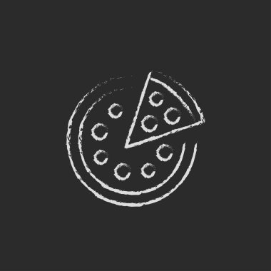 Tebeşirle çizilmiş bir slice simgesinin tüm pizza.