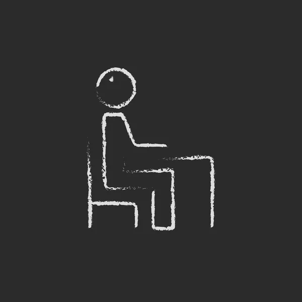 Étudiant assis sur une chaise devant l'icône du bureau craie dessinée . — Image vectorielle