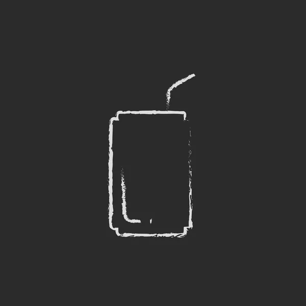 Soda can with drinking straw icon drawn in chalk. — Stock Vector