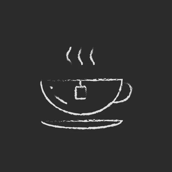 Tampa de um ícone de chá quente desenhado em giz . — Vetor de Stock