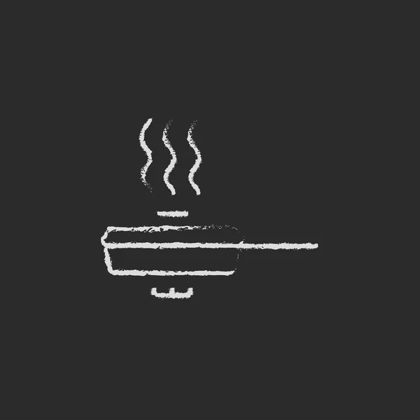 Koekenpan met cover pictogram opgesteld in krijt. — Stockvector