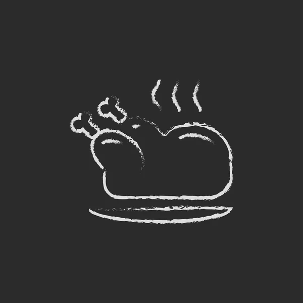 Icône de poulet entier cuit dessiné à la craie . — Image vectorielle