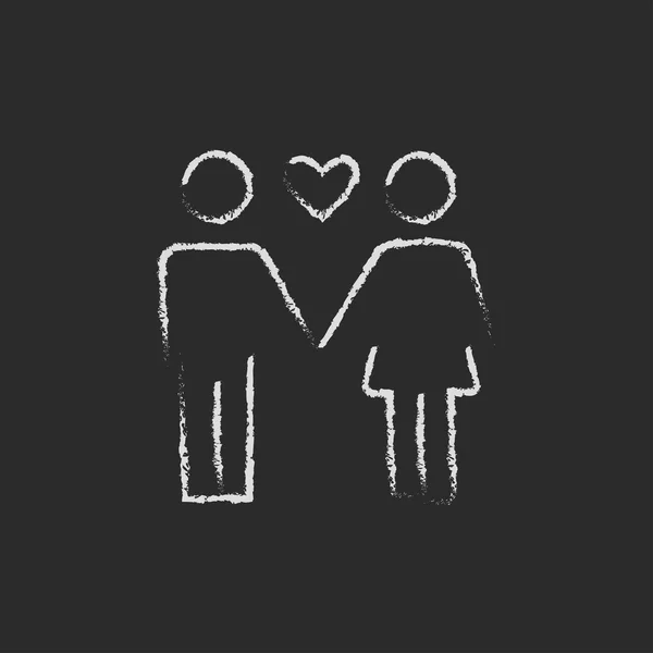Couple in love icon drawn chalk. — Stock Vector