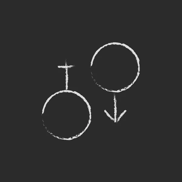 Icono de símbolo masculino y femenino dibujado en tiza . — Vector de stock