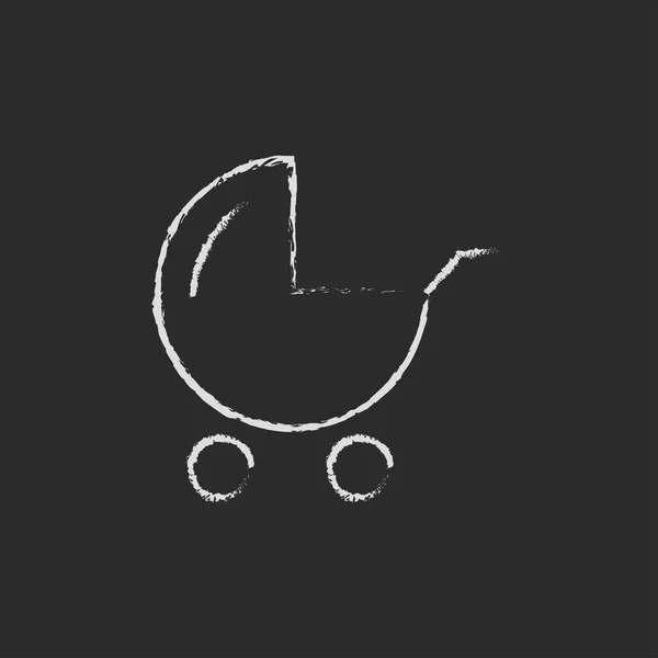 Baby stroller ikonen dras i krita. — Stock vektor