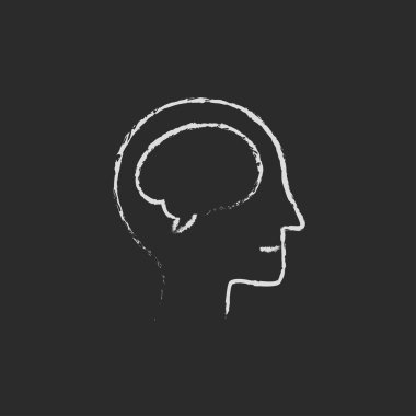 Human head with brain icon drawn in chalk.