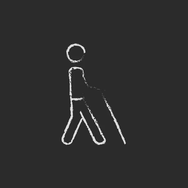 Blind man with stick icon drawn in chalk. — 图库矢量图片