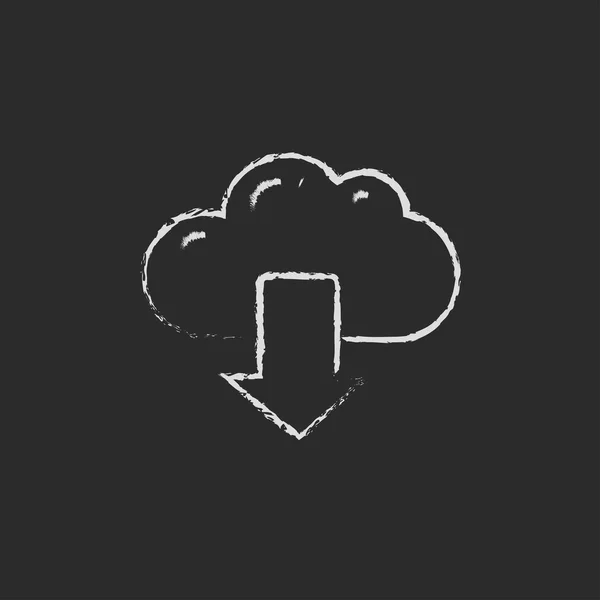 Nube con flecha hacia abajo icono dibujado en tiza . — Vector de stock