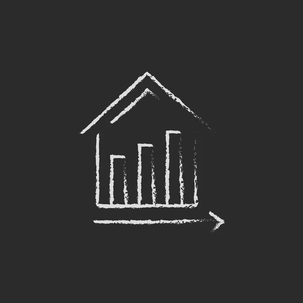 Graph of real estate prices growth icon drawn in chalk. — Stock Vector