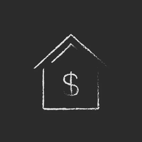 Maison avec icône symbole dollar dessinée à la craie . — Image vectorielle