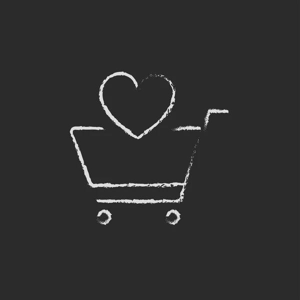 Carrito de compras con icono del corazón dibujado en tiza . — Vector de stock
